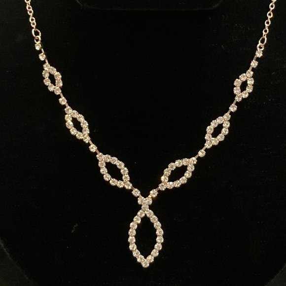 Gold Simulated Crystal Marquise Necklace - Picture 2 of 6